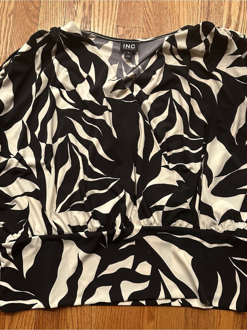 INC International Concepts Black and White wrap blouse